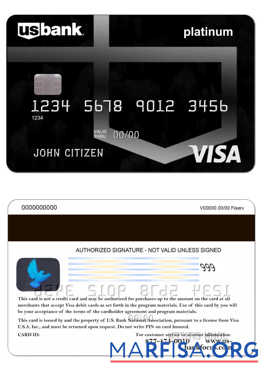 Blank USA U.S. Bank visa card platinum example